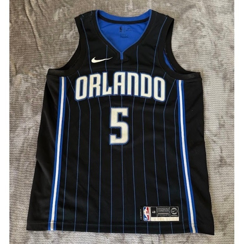 Nike NBA Orlando Magic Bamba‎ #5 Swingman Jersey Black Blue Mens 48 L